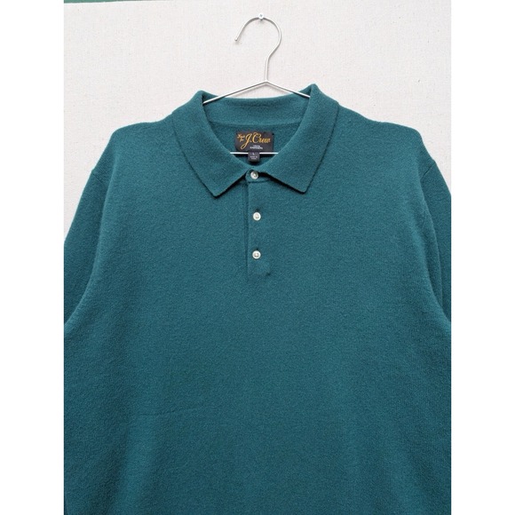 J. Crew 100% Cashmere Polo Shirt Mens Long Sleeve Green Casual Sweater Size L - Picture 3 of 15